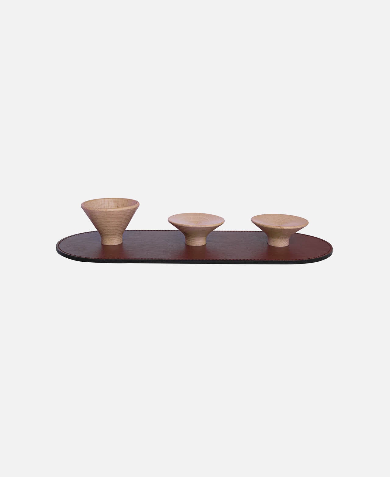 Oval Tray 3 Bowls Ring - Leather