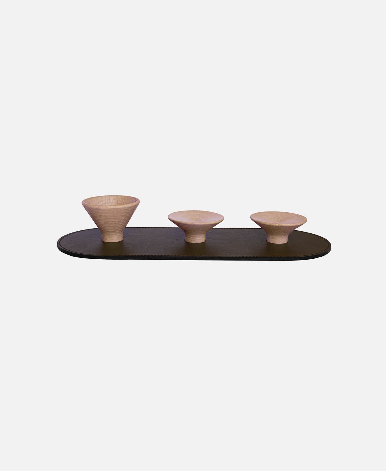 Oval Tray 3 Ring Bowls - Brown