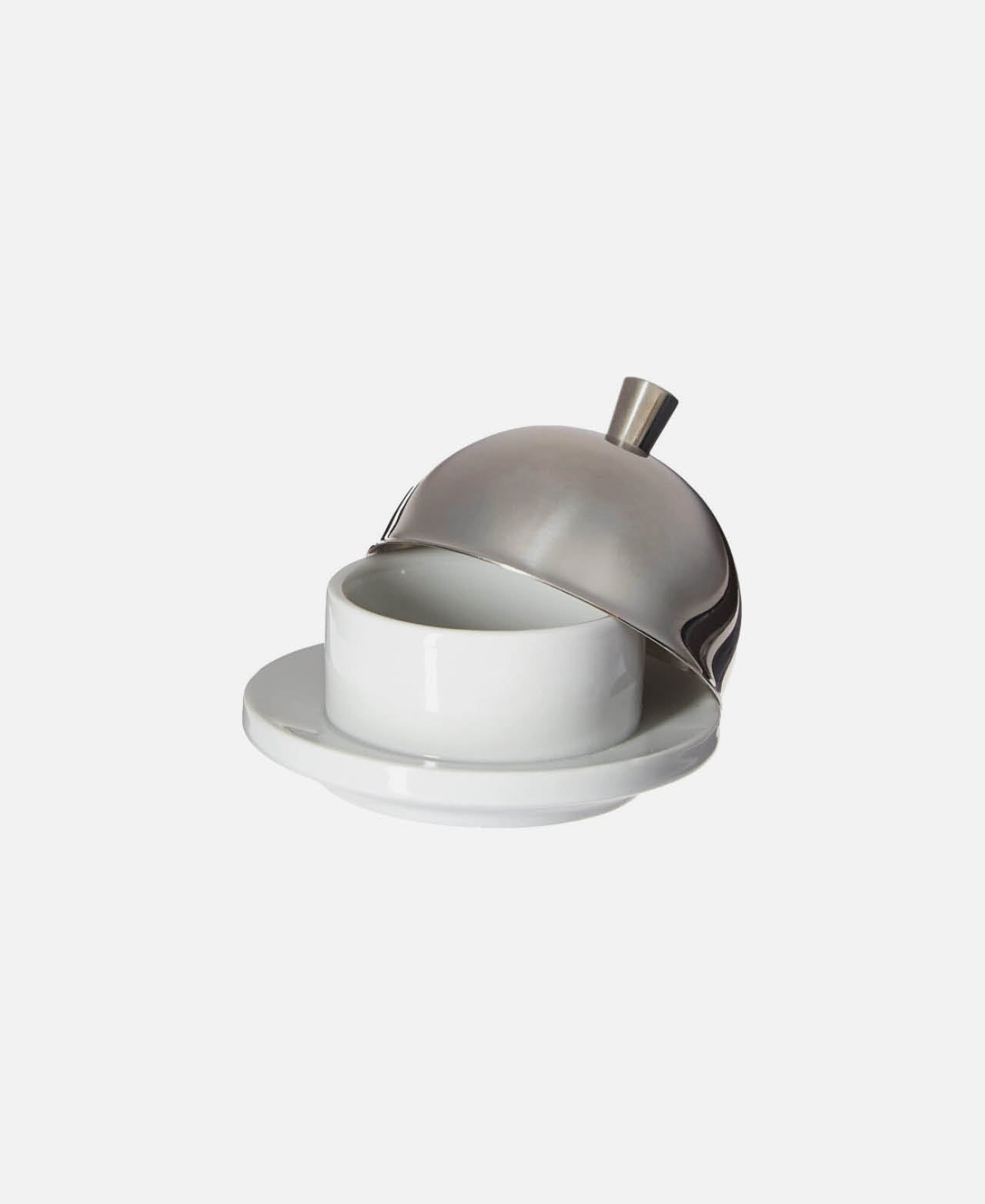 Butter Dish With Lid - White / Stainless Steel