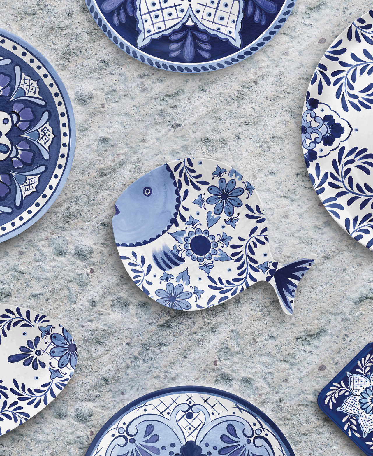 Santorini Fish Dinner Plate - Blue